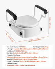 Raised Toilet Seat with Arms, 136.1 kg Load Capacity, 3-Level Adjustable Height, Widened Commode Elevated V952-FSSFSJGMTZDDNO6QU001V0