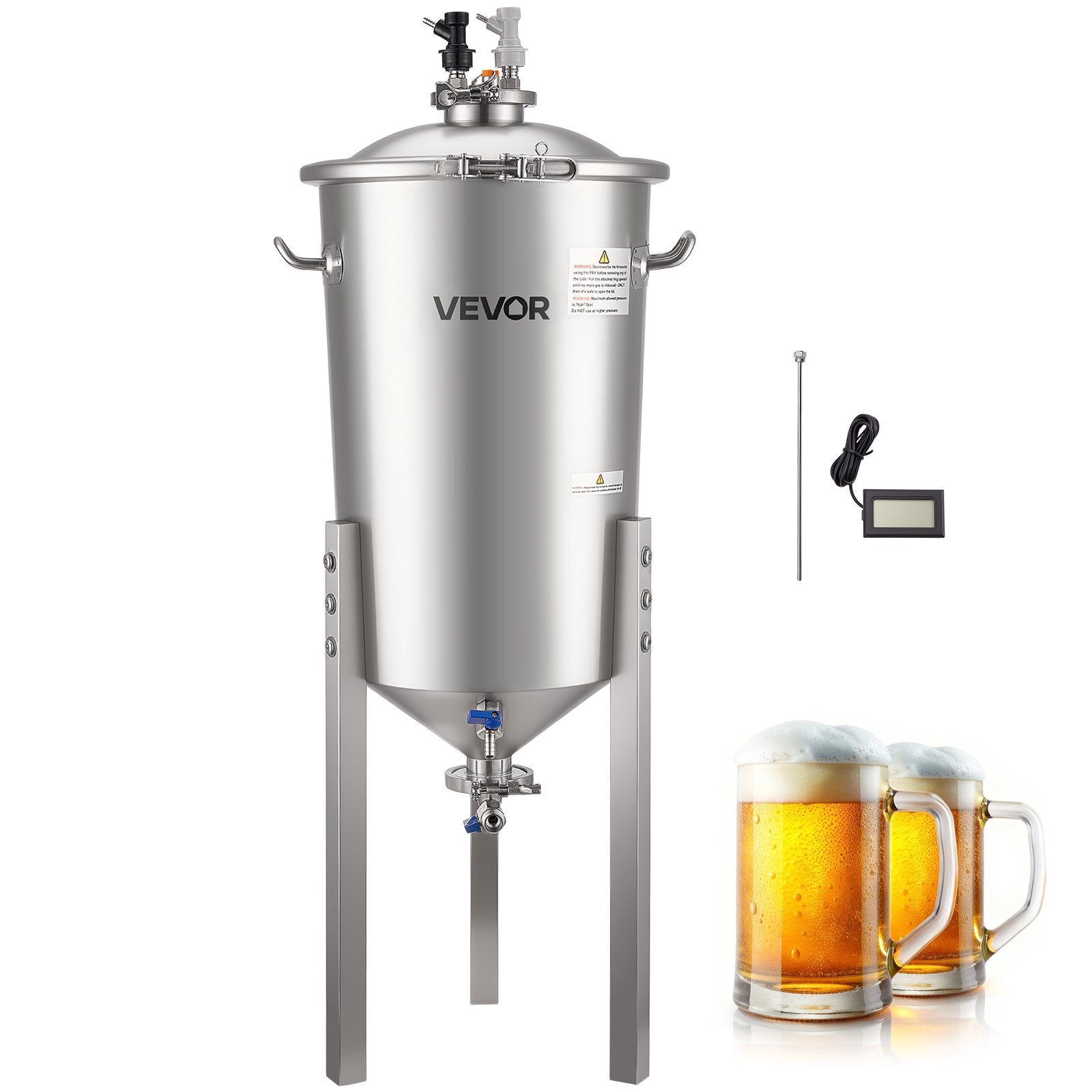 Stainless Steel Conical Fermenter, 8 Gal/30L Home Brewing Fermenation Tank, Brew Bucket Fermentor with V952-FSSPJNJXT2FTG68GV001V0