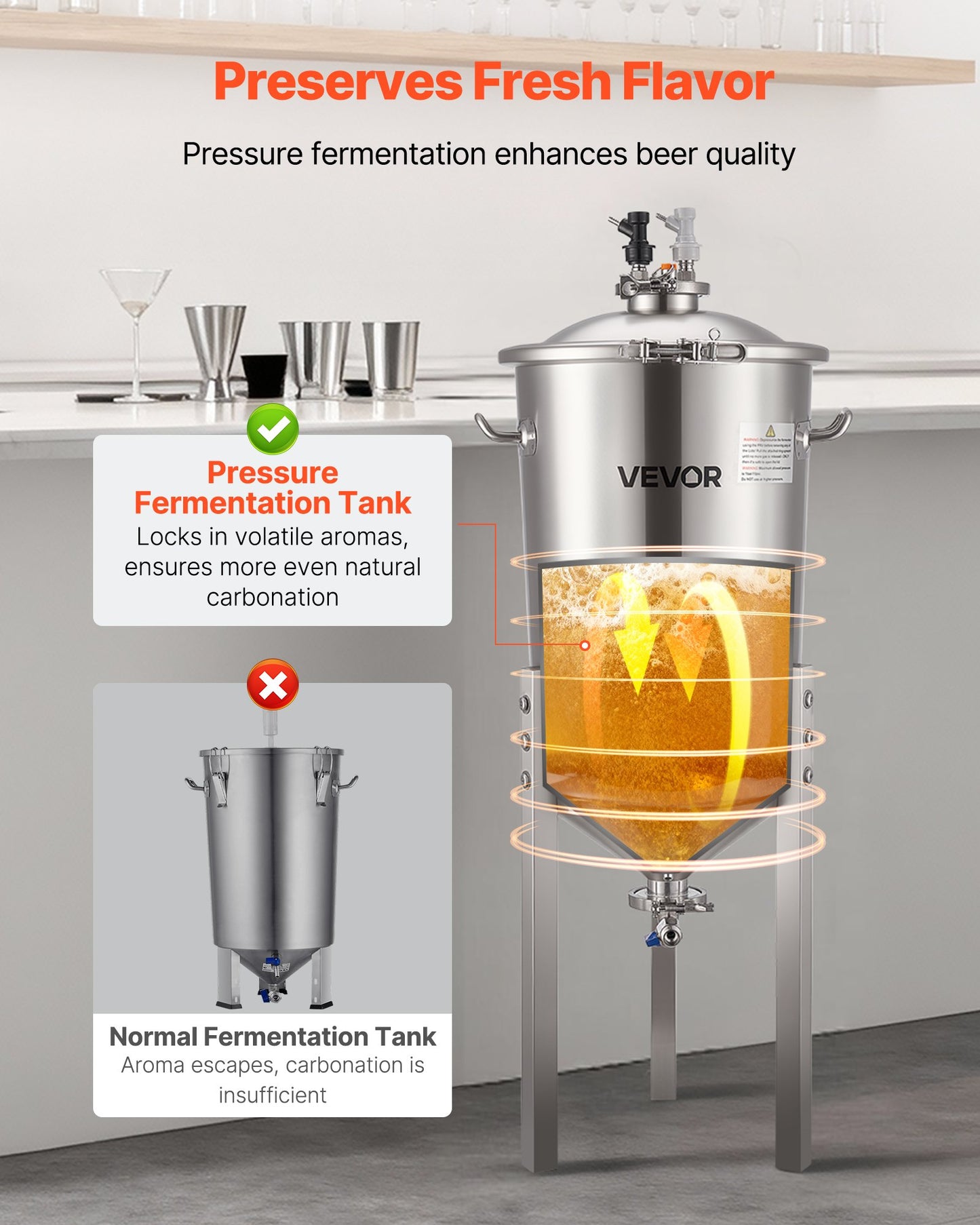 Stainless Steel Conical Fermenter, 8 Gal/30L Home Brewing Fermenation Tank, Brew Bucket Fermentor with V952-FSSPJNJXT2FTG68GV001V0