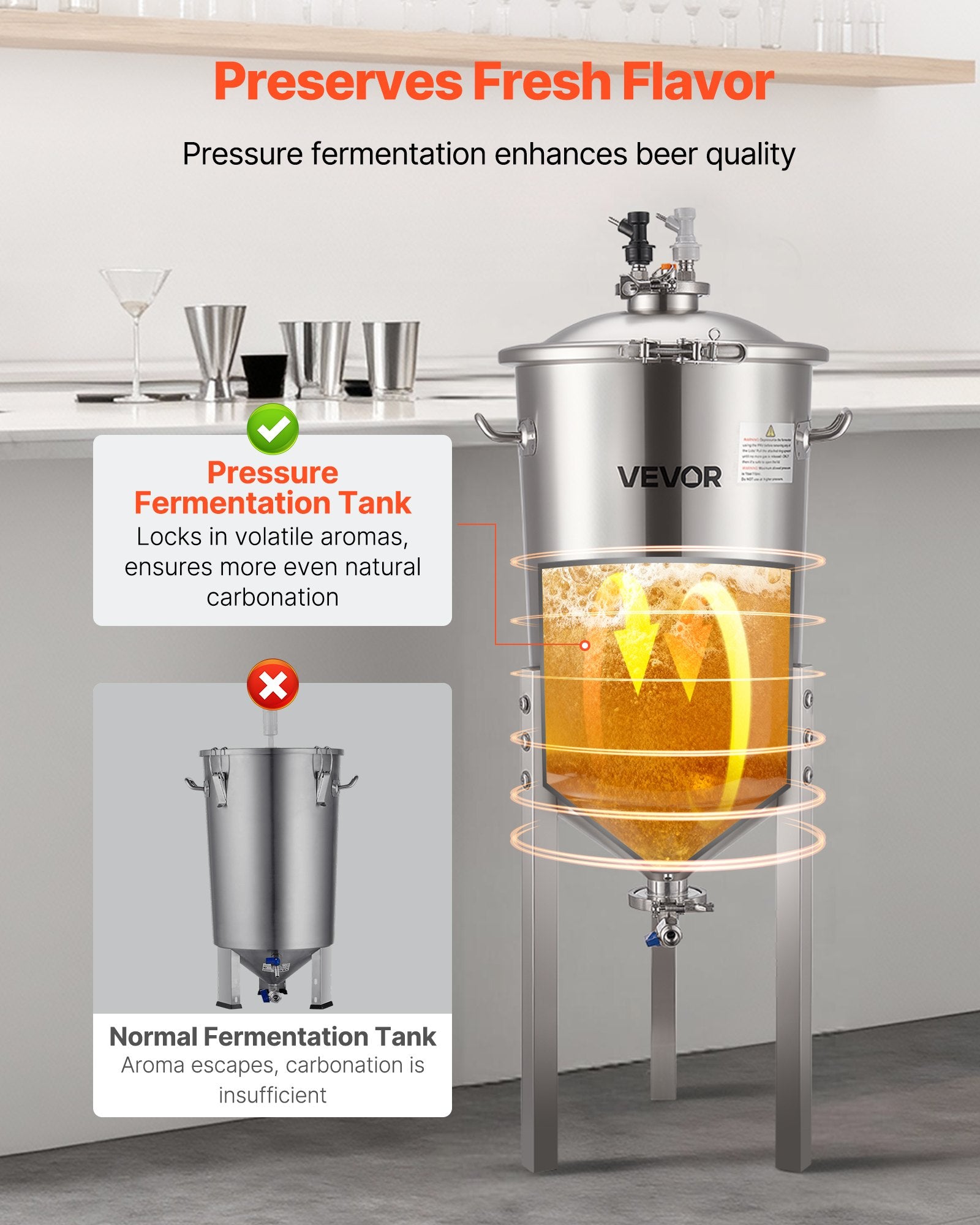 Stainless Steel Conical Fermenter, 8 Gal/30L Home Brewing Fermenation Tank, Brew Bucket Fermentor with V952-FSSPJNJXT2FTG68GV001V0
