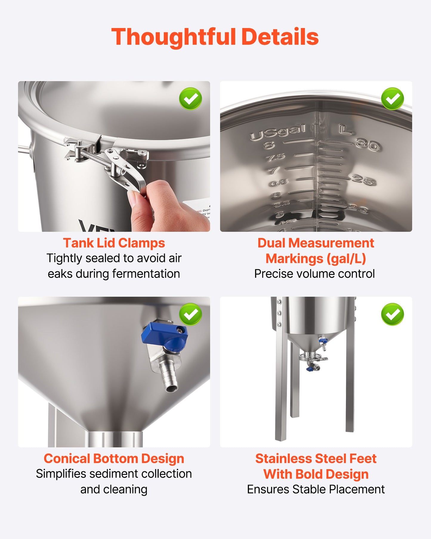 Stainless Steel Conical Fermenter, 8 Gal/30L Home Brewing Fermenation Tank, Brew Bucket Fermentor with V952-FSSPJNJXT2FTG68GV001V0