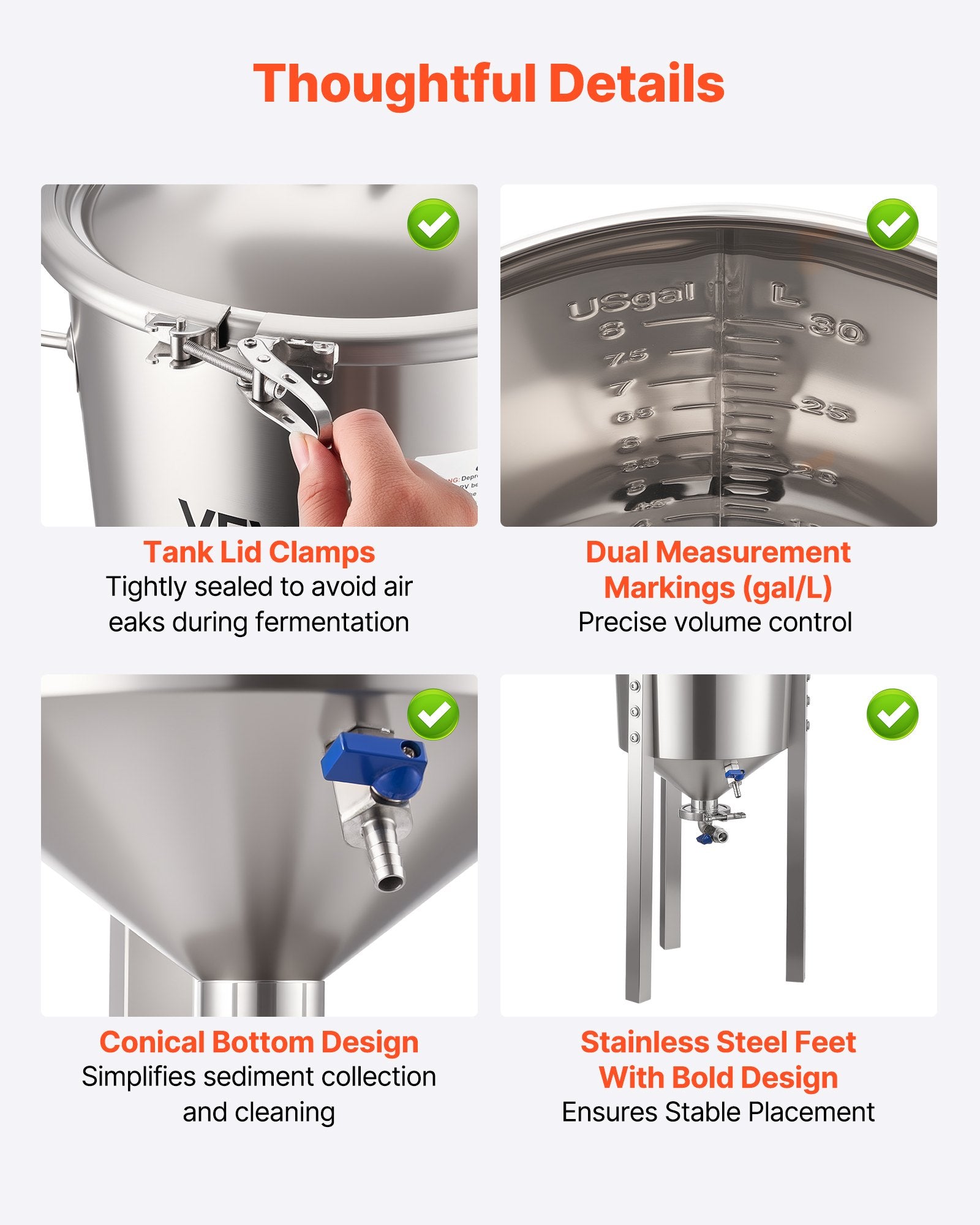 Stainless Steel Conical Fermenter, 8 Gal/30L Home Brewing Fermenation Tank, Brew Bucket Fermentor with V952-FSSPJNJXT2FTG68GV001V0