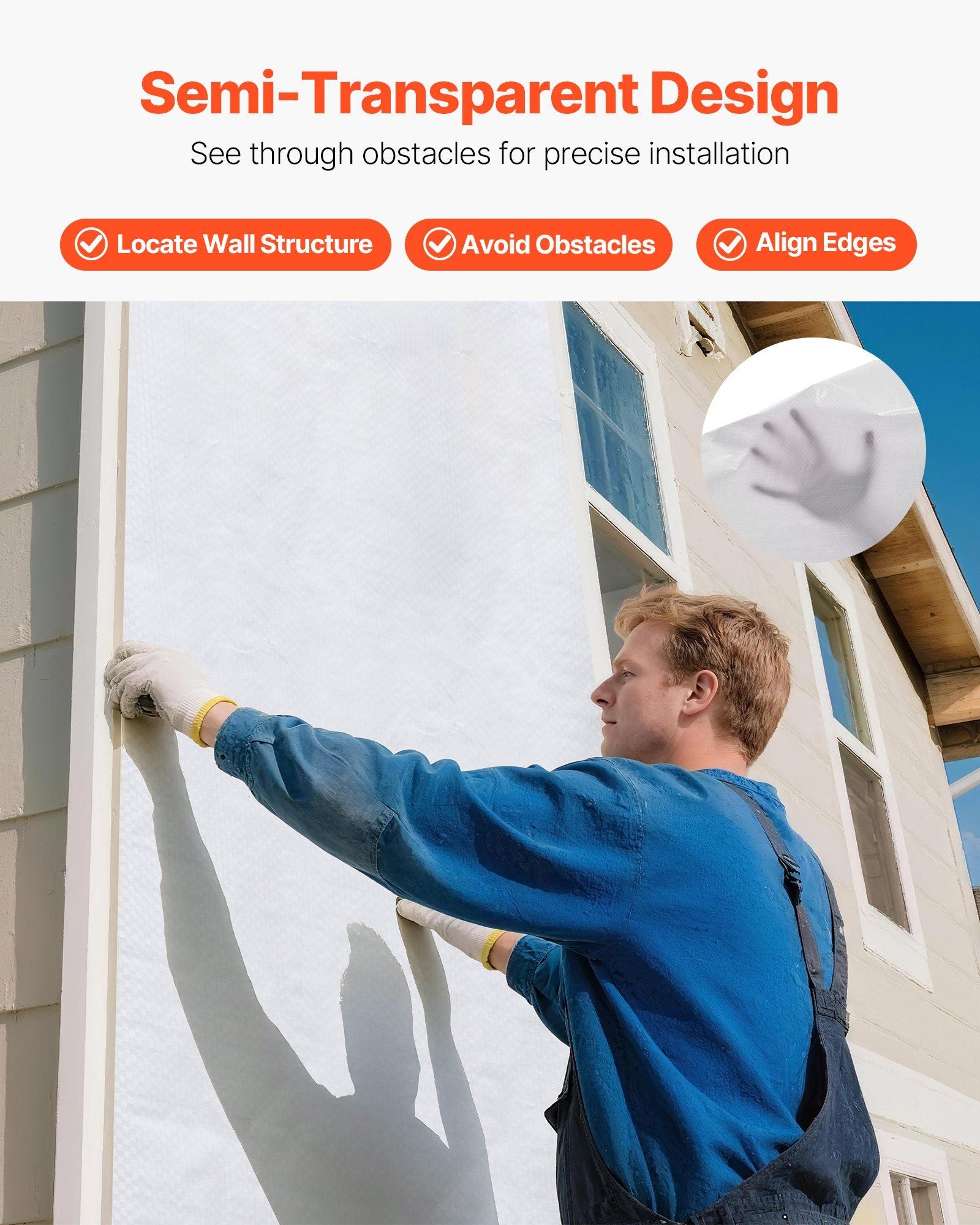 House Wrap, 2.74 x 45.7 mm, 0.13 mm Thick Vapor Barrier, Heavy Duty Plastic Sheeting for Tear-resistant, Drop V952-FSTQM9FT150FSRA05001V0