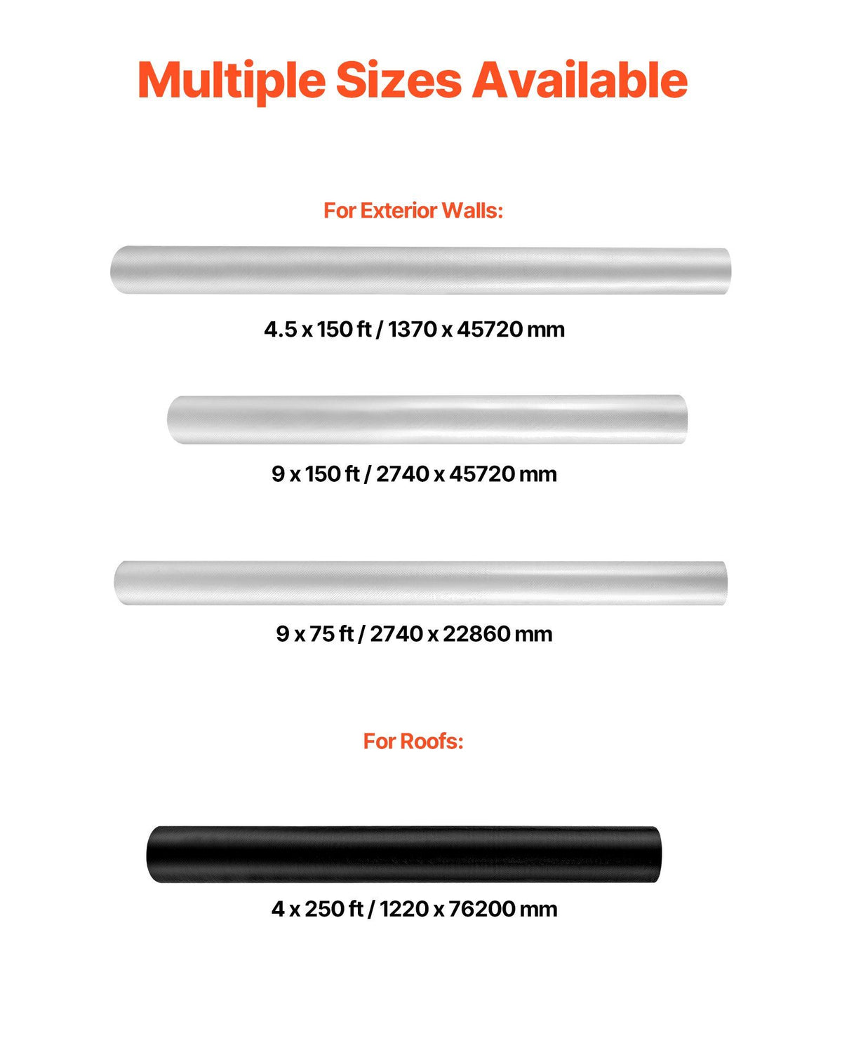 House Wrap, 2.74 x 22.86 mm, 0.13 mm Thick Vapor Barrier, Heavy Duty Plastic Sheeting for Tear-resistant, V952-FSTQM9FT75FT4A5KQ001V0