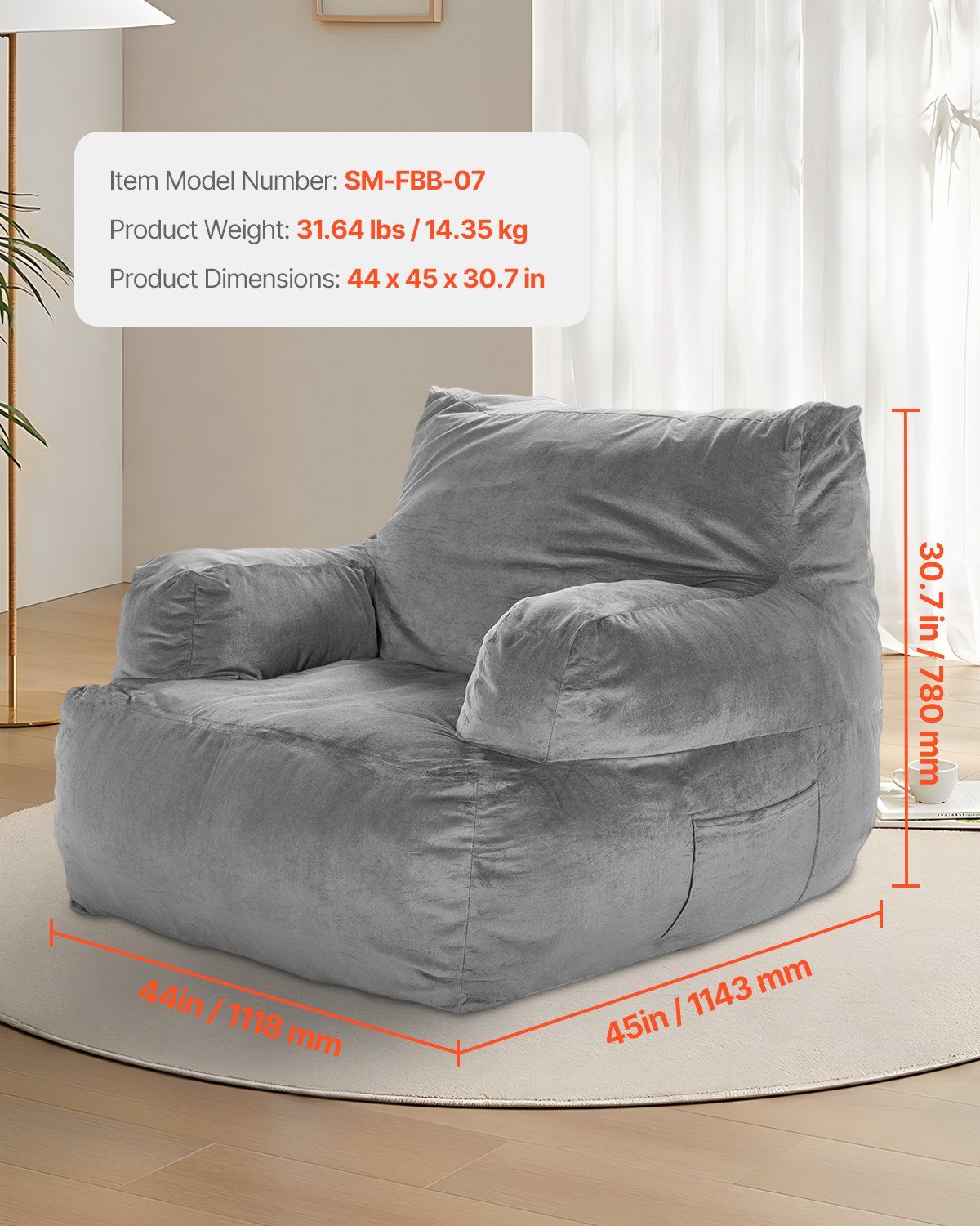 Bean Bag Chair, BeanBag Sofa Chair with Armrests for Adults, Fluffy Plush & High-Density Foam Filling Adult V952-FSYXCRDDY45448AWFV0