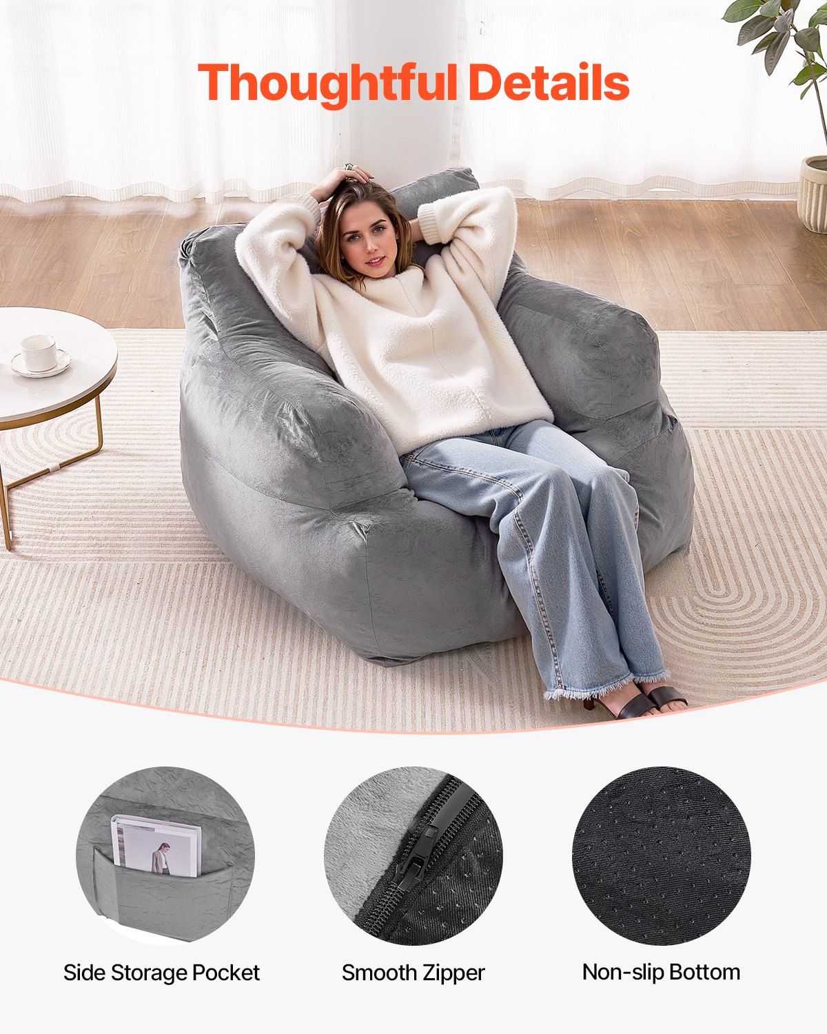 Bean Bag Chair, BeanBag Sofa Chair with Armrests for Adults, Fluffy Plush & High-Density Foam Filling Adult V952-FSYXCRDDY45448AWFV0