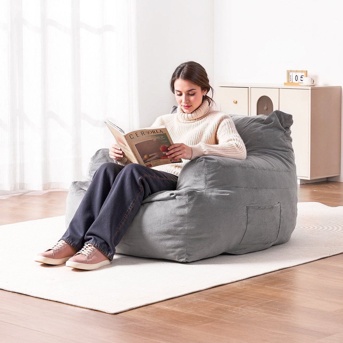 Bean Bag Chair, BeanBag Sofa Chair with Armrests for Adults, Fluffy Plush & High-Density Foam Filling Adult V952-FSYXCRDDY45448AWFV0