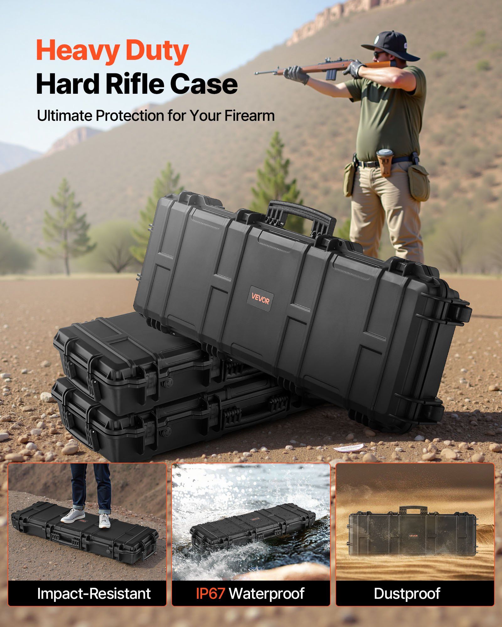 Hard Rifle Case, Lockable Rifle Case with Pre-cut Foams, 1016 mm Gun Storage with Wheels, IP67 Waterproof & V952-FSYZBQH40127R1IIQ001V0