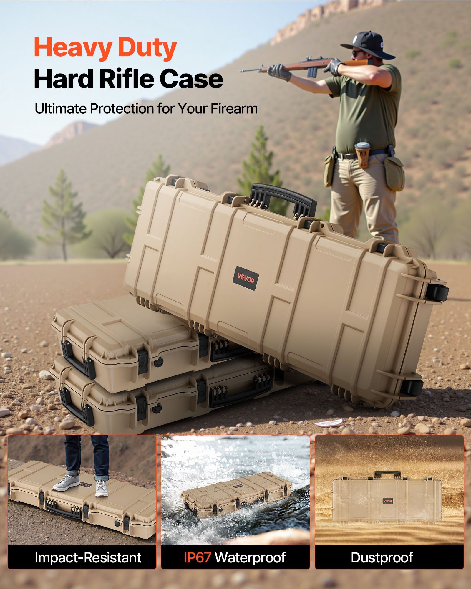 Hard Rifle Case, Lockable Rifle Case with Pre-cut Foams, 1016 mm Gun Storage with Wheels, IP67 Waterproof & V952-FSYZBQH40127WY6H3001V0