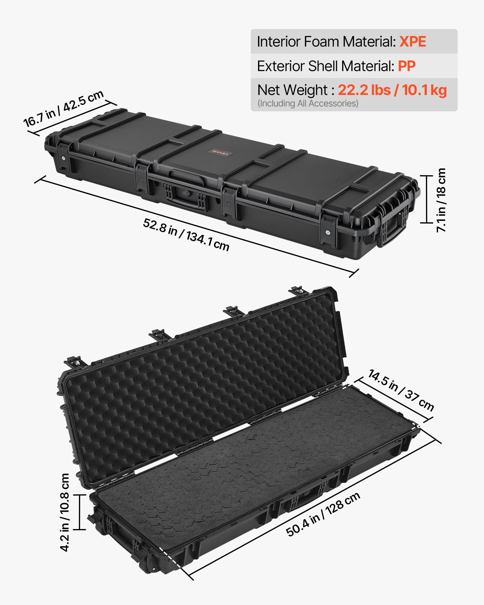Hard Rifle Case, Lockable Rifle Case with Detachable XPE Foam, 1270 mm Gun Storage with Wheels, IP67 V952-FSYZBQH50391UMADX001V0