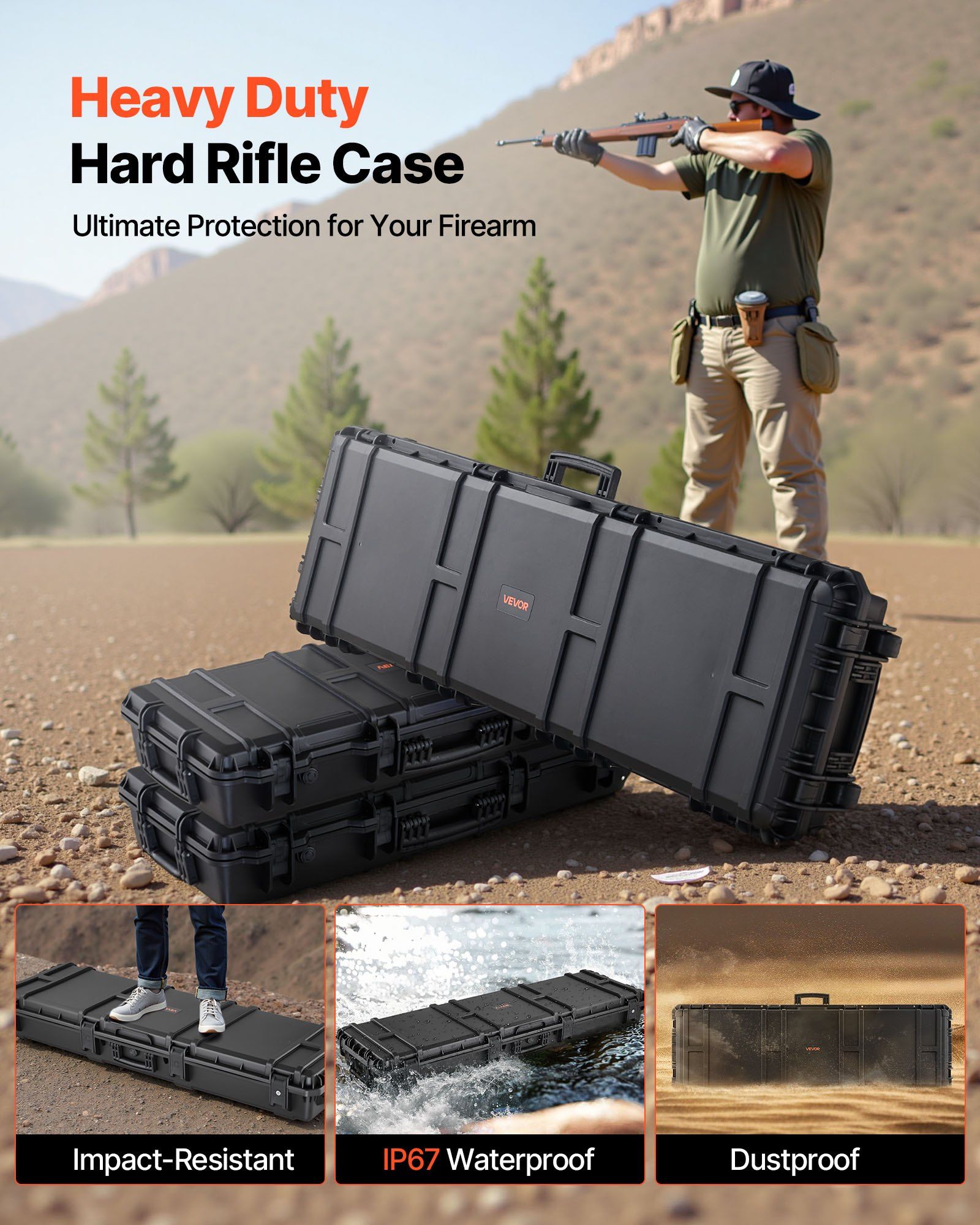 Hard Rifle Case, Lockable Rifle Case with Pre-cut Foams, 1320 mm Gun Storage with Wheels, Heavy Duty IP67 V952-FSYZBQH52415ECG24001V0