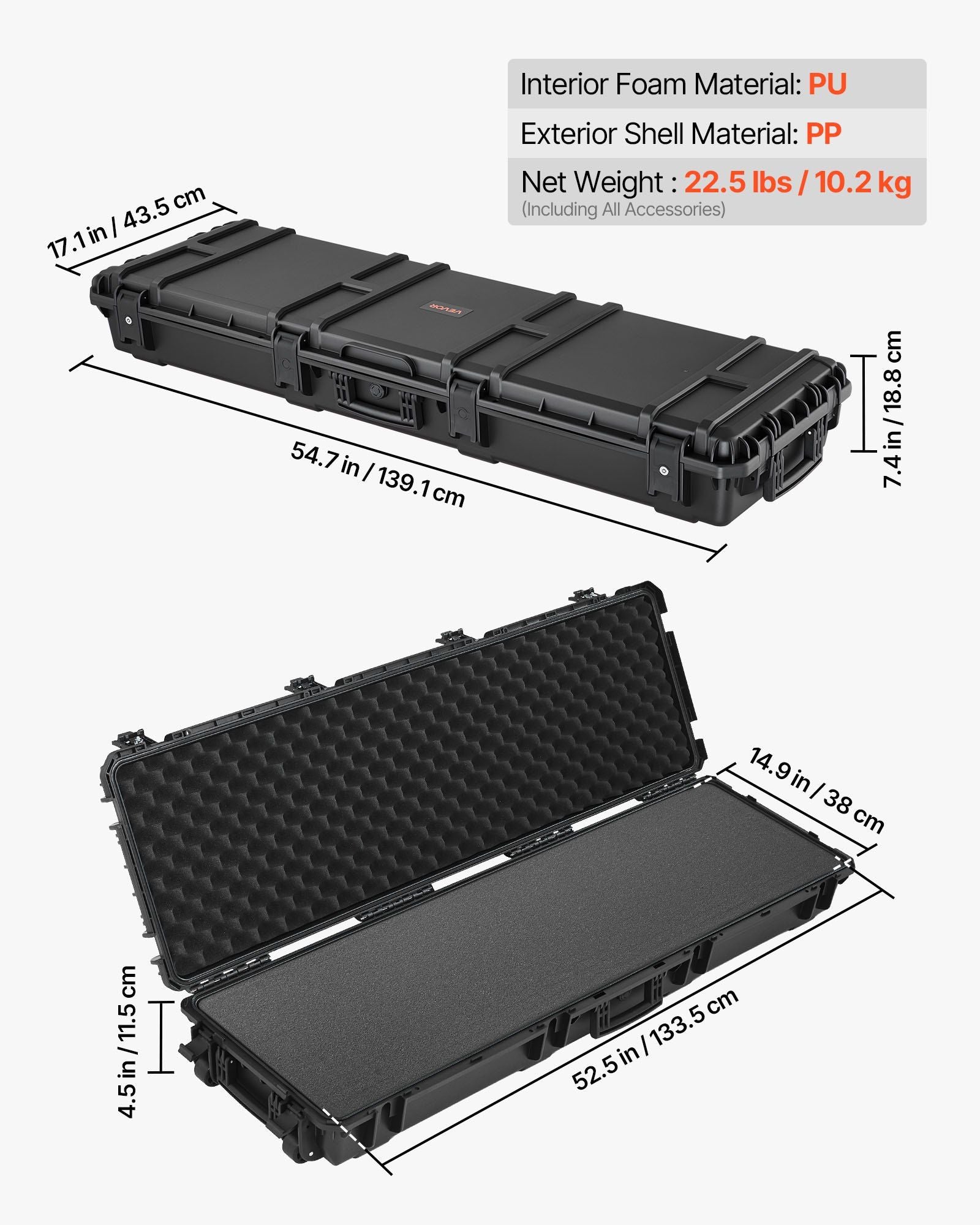 Hard Rifle Case, Lockable Rifle Case with Pre-cut Foams, 1320 mm Gun Storage with Wheels, Heavy Duty IP67 V952-FSYZBQH52415ECG24001V0