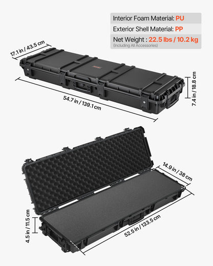 Hard Rifle Case, Lockable Rifle Case with Pre-cut Foams, 1320 mm Gun Storage with Wheels, Heavy Duty IP67 V952-FSYZBQH52415ECG24001V0