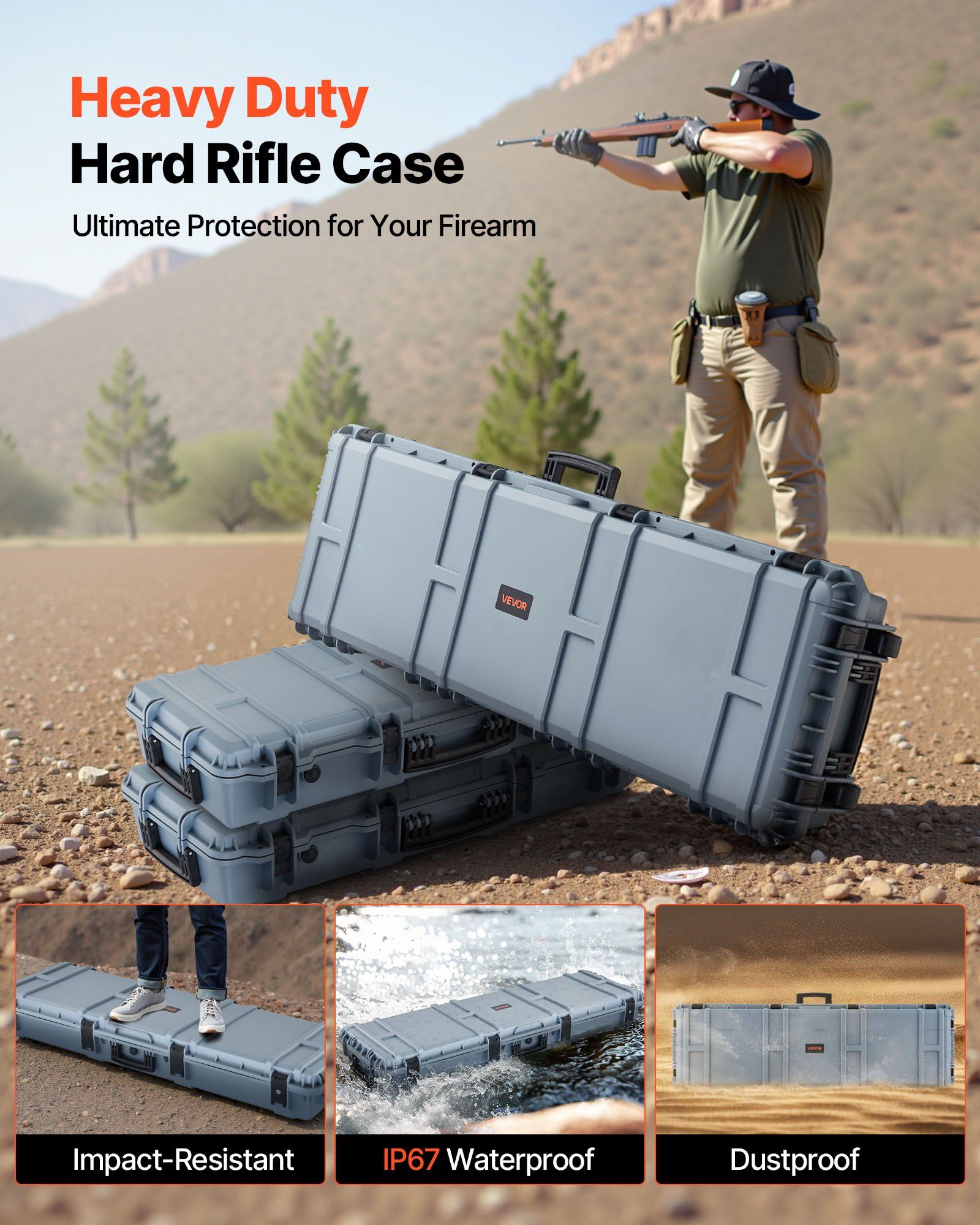 Hard Rifle Case, Lockable Rifle Case with Pre-cut Foams, 1320 mm Gun Storage with Wheels, Heavy Duty IP67 V952-FSYZBQH52415N8LQJ001V0