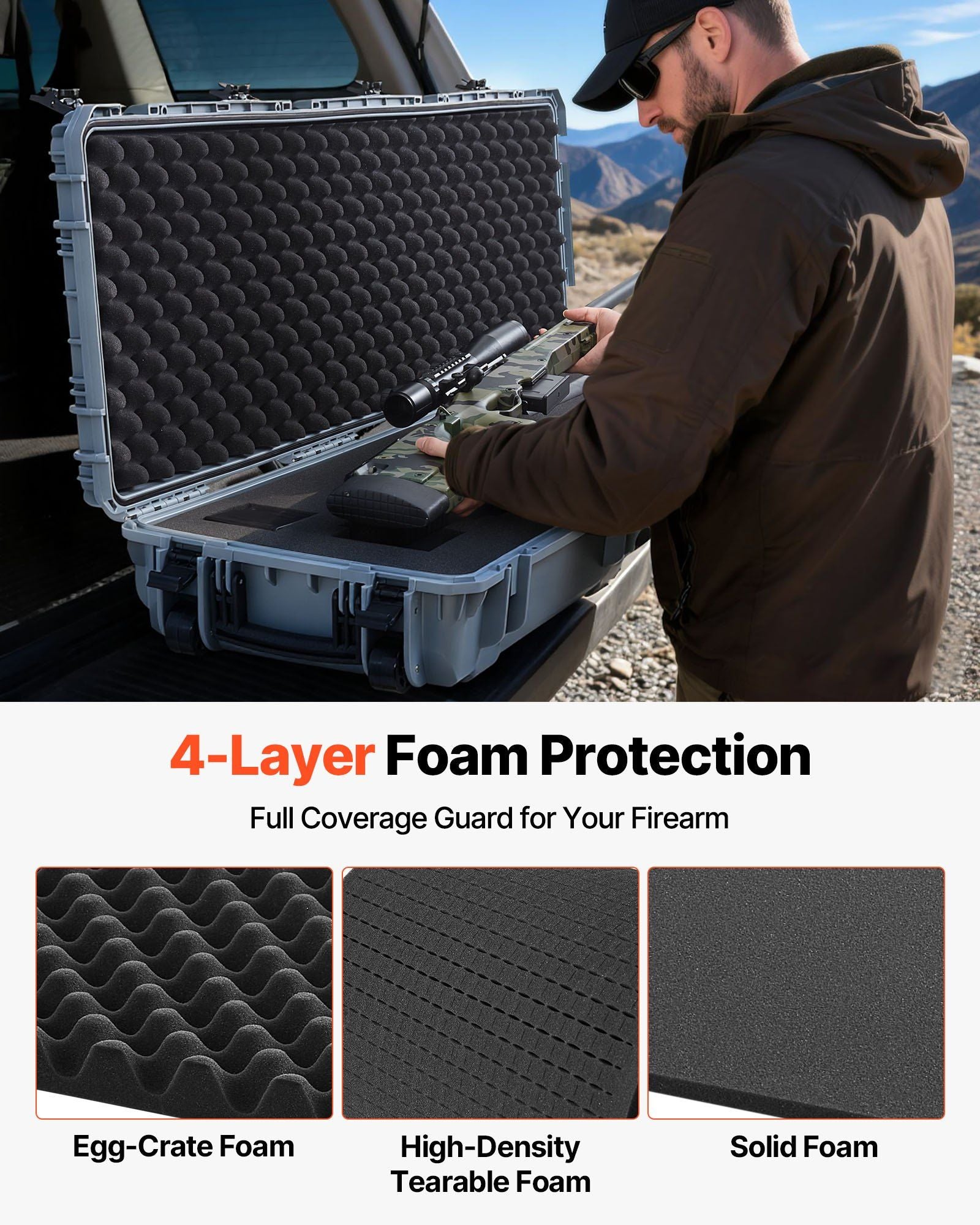 Hard Rifle Case, Lockable Rifle Case with Pre-cut Foams, 1320 mm Gun Storage with Wheels, Heavy Duty IP67 V952-FSYZBQH52415N8LQJ001V0