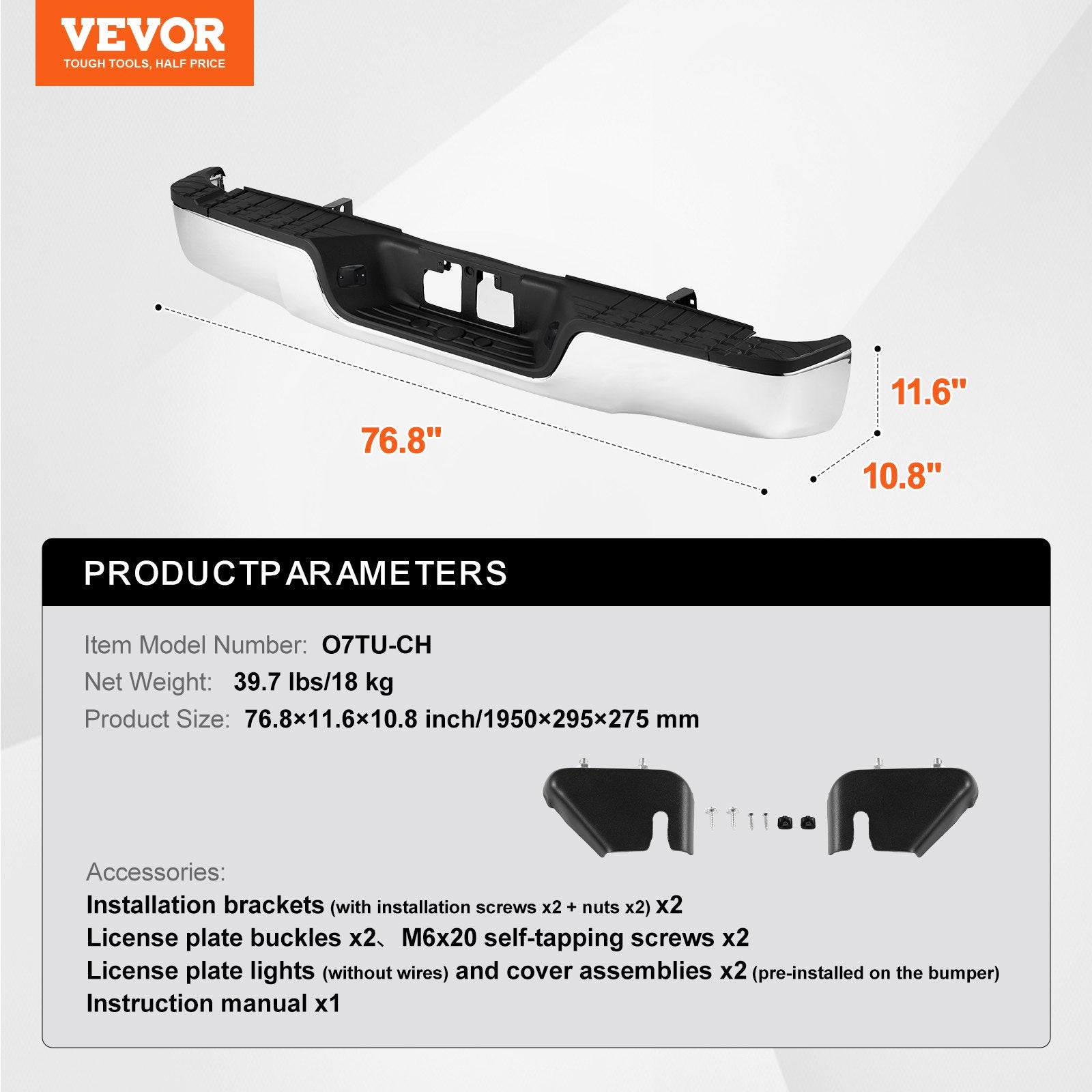 Rear Step Bumper Chrome Steel Bumper Assembly for 2007-2013-Toyota Tundra V952-FTK20072013T4XEYOV9