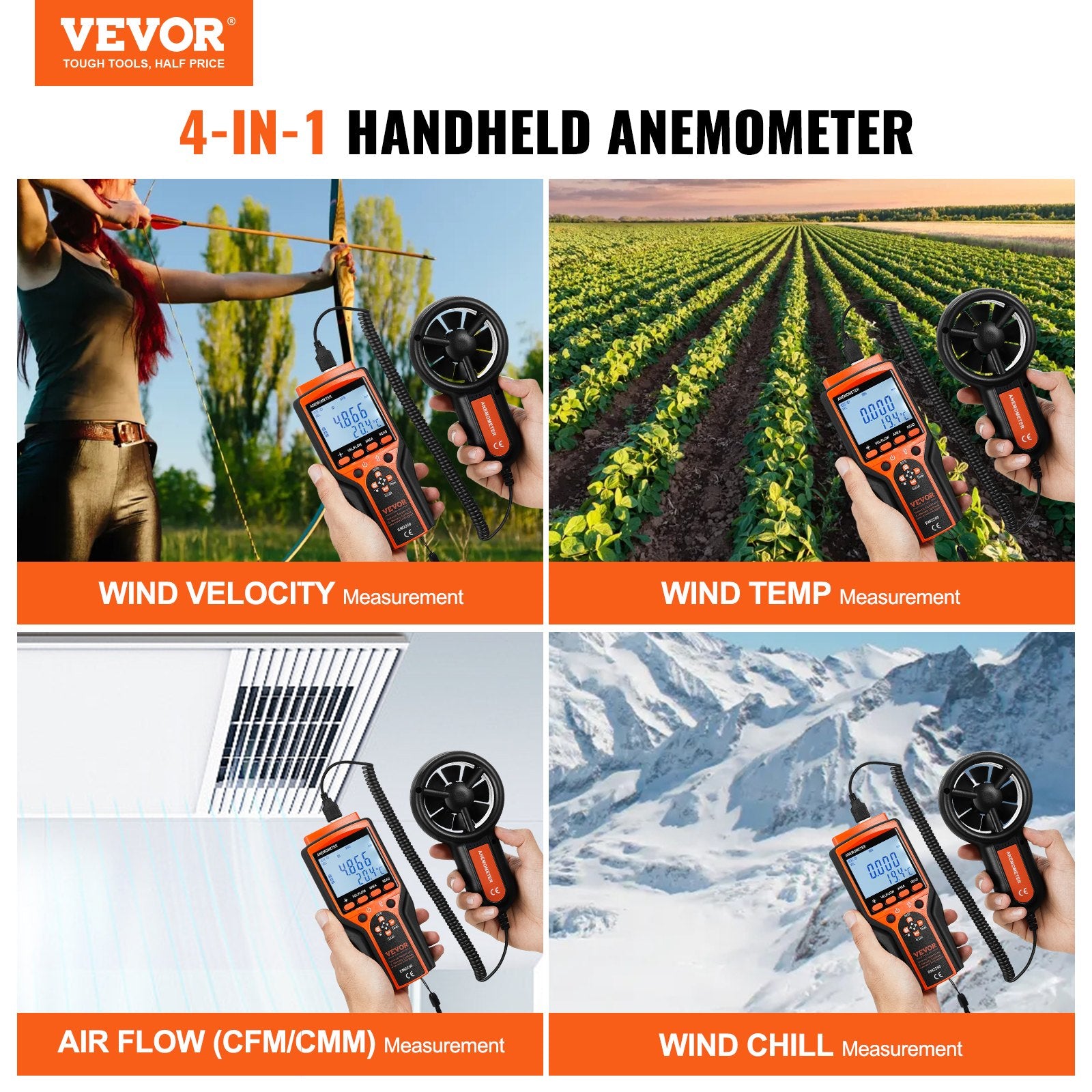 Split Handheld Anemometer, Digital Wind Speed CFM Meter Gauge with LED Backlight Screen, Measures Wind V952-FTSFSJ6ZFSBXE0A0BV9