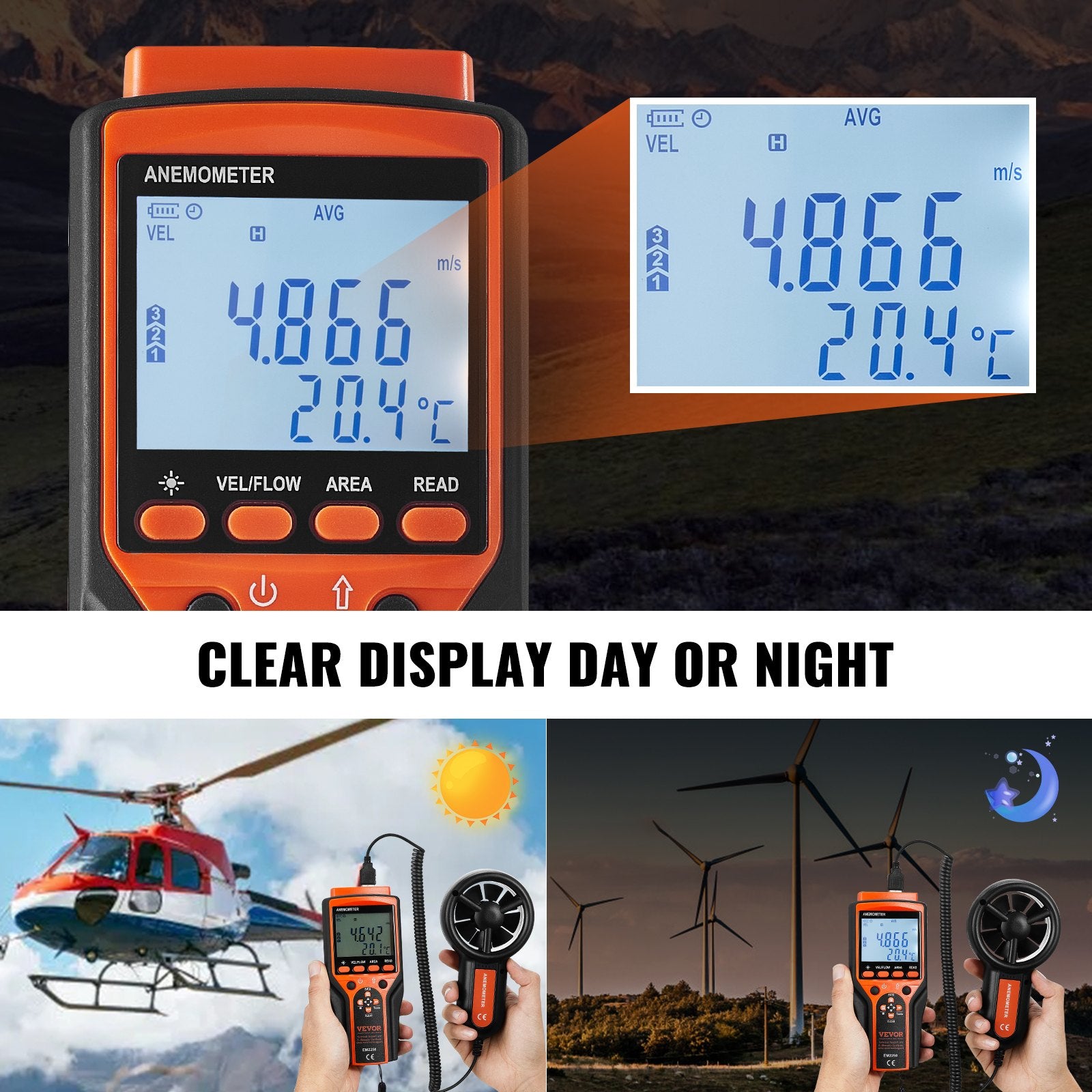 Split Handheld Anemometer, Digital Wind Speed CFM Meter Gauge with LED Backlight Screen, Measures Wind V952-FTSFSJ6ZFSBXE0A0BV9