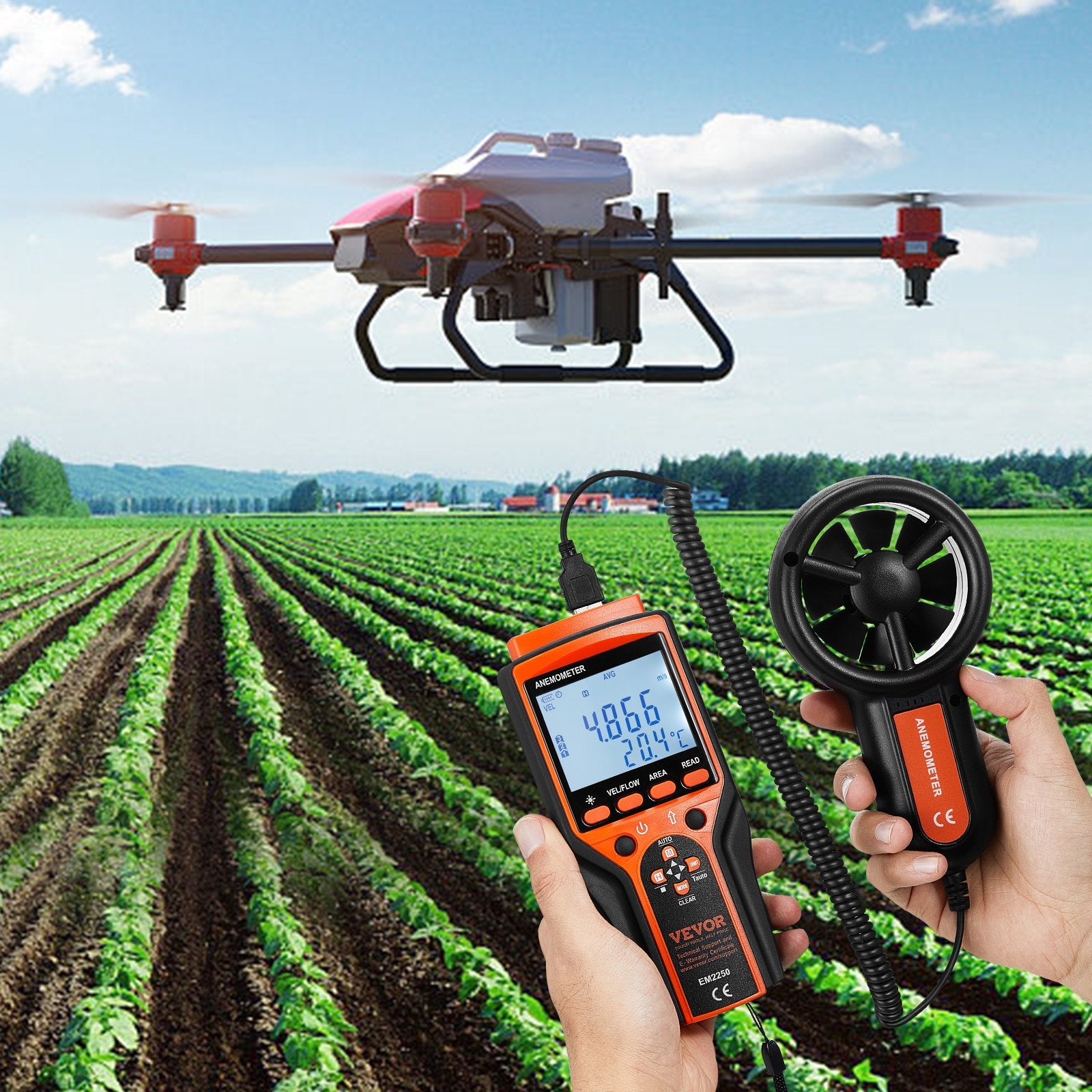 Split Handheld Anemometer, Digital Wind Speed CFM Meter Gauge with LED Backlight Screen, Measures Wind V952-FTSFSJ6ZFSBXE0A0BV9