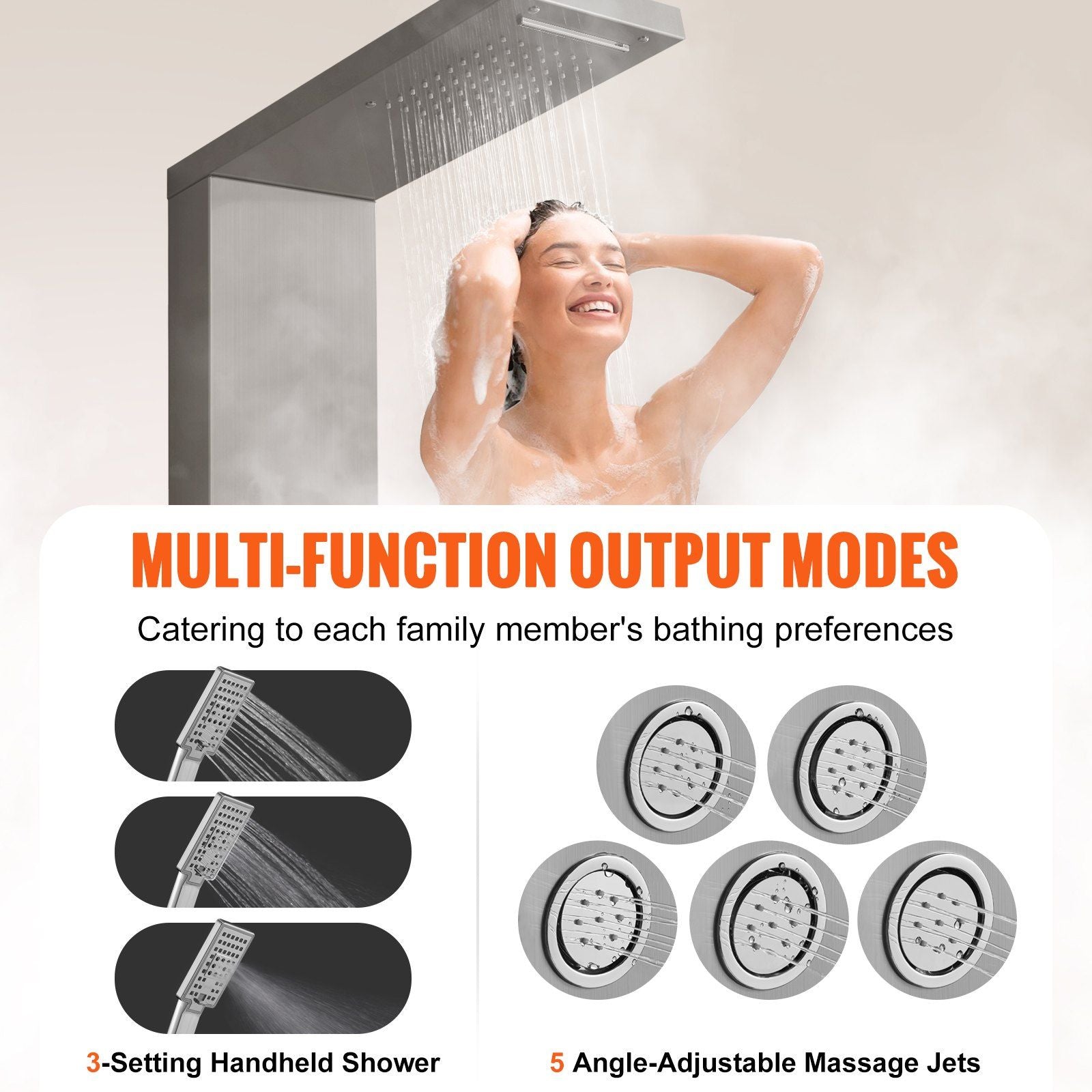 Shower Panel System, 4 Shower Modes Shower Panel Tower, Rainfall, Waterfall, 5 Full Body Massage Jets and V952-FTYS4CS2MSDPNYC1QV0