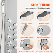 Shower Panel System, 4 Shower Modes Shower Panel Tower, Rainfall, Waterfall, 5 Full Body Massage Jets and V952-FTYS4CS2MSDPNYC1QV0