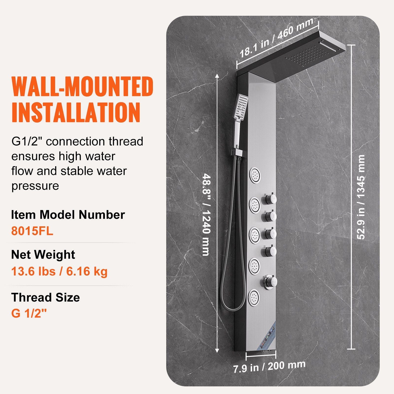 Shower Panel System, 4 Shower Modes Shower Panel Tower, Rainfall, Waterfall, 5 Full Body Massage Jets and V952-FTYS4CS2MSDPNYC1QV0