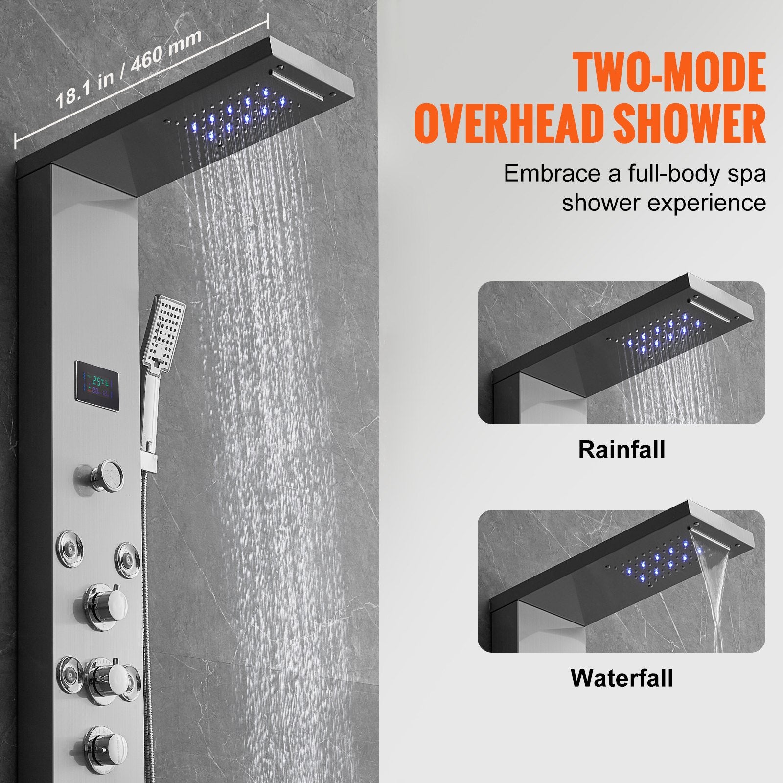 Shower Panel System, 6 Shower Modes, LED & Screen Hydroelectricity Shower Panel Tower, Rainfall, Waterfall, 8 V952-FTYS6CS2MSDPKUG3WV9