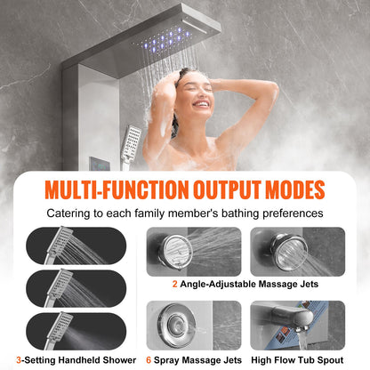 Shower Panel System, 6 Shower Modes, LED & Screen Hydroelectricity Shower Panel Tower, Rainfall, Waterfall, 8 V952-FTYS6CS2MSDPKUG3WV9