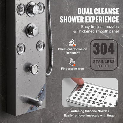 Shower Panel System, 6 Shower Modes, LED & Screen Hydroelectricity Shower Panel Tower, Rainfall, Waterfall, 8 V952-FTYS6CS2MSDPKUG3WV9