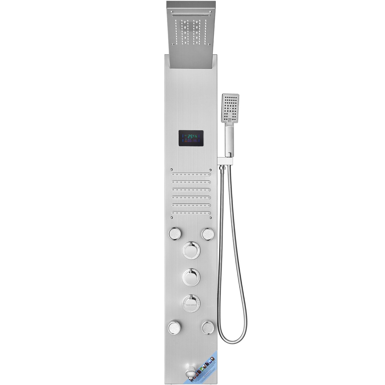 Shower Panel System, 6 Shower Modes, LED & Screen Hydroelectricity Shower Panel Tower, Rainfall, Waterfall, 5 V952-FTYS6CS2MSDPTMPHLV9