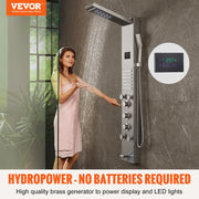 Shower Panel System, 6 Shower Modes, LED & Screen Hydroelectricity Shower Panel Tower, Rainfall, Waterfall, 5 V952-FTYS6CS2MSDPTMPHLV9
