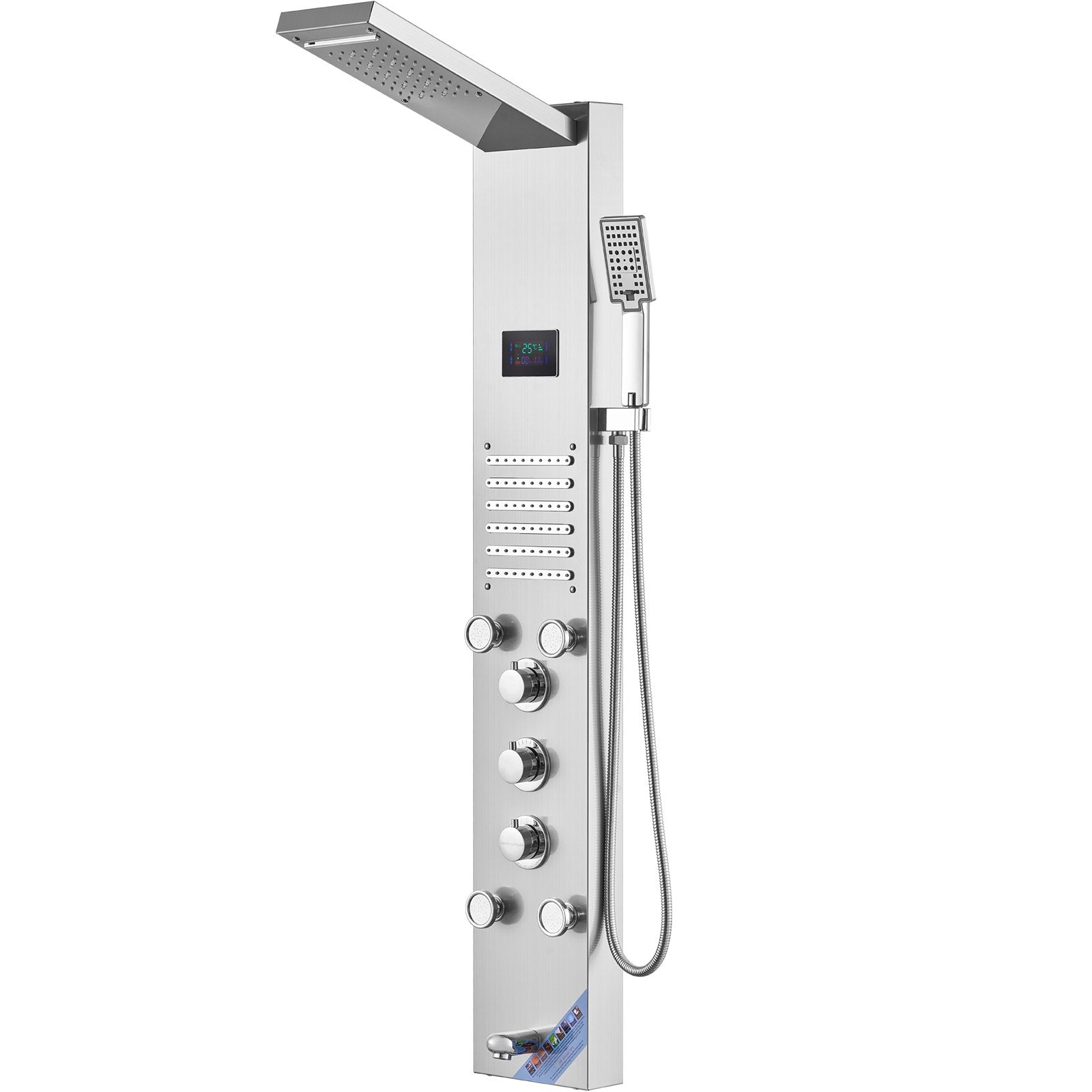 Shower Panel System, 6 Shower Modes, LED & Screen Hydroelectricity Shower Panel Tower, Rainfall, Waterfall, 5 V952-FTYS6CS2MSDPTMPHLV9