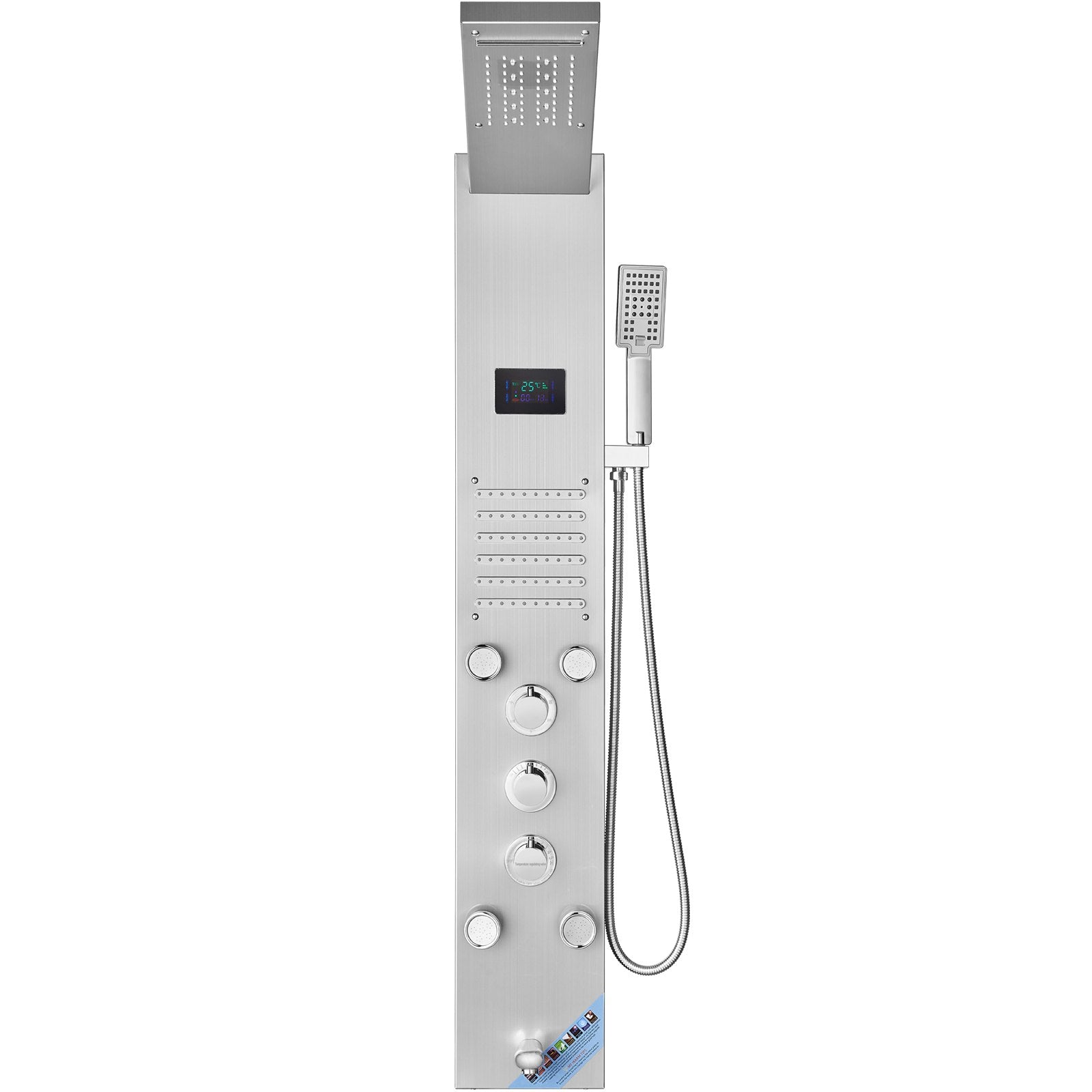 Shower Panel System, 6 Shower Modes, LED & Screen Hydroelectricity Shower Panel Tower, Rainfall, Waterfall, 5 V952-FTYS6CS2MSDPTMPHLV9