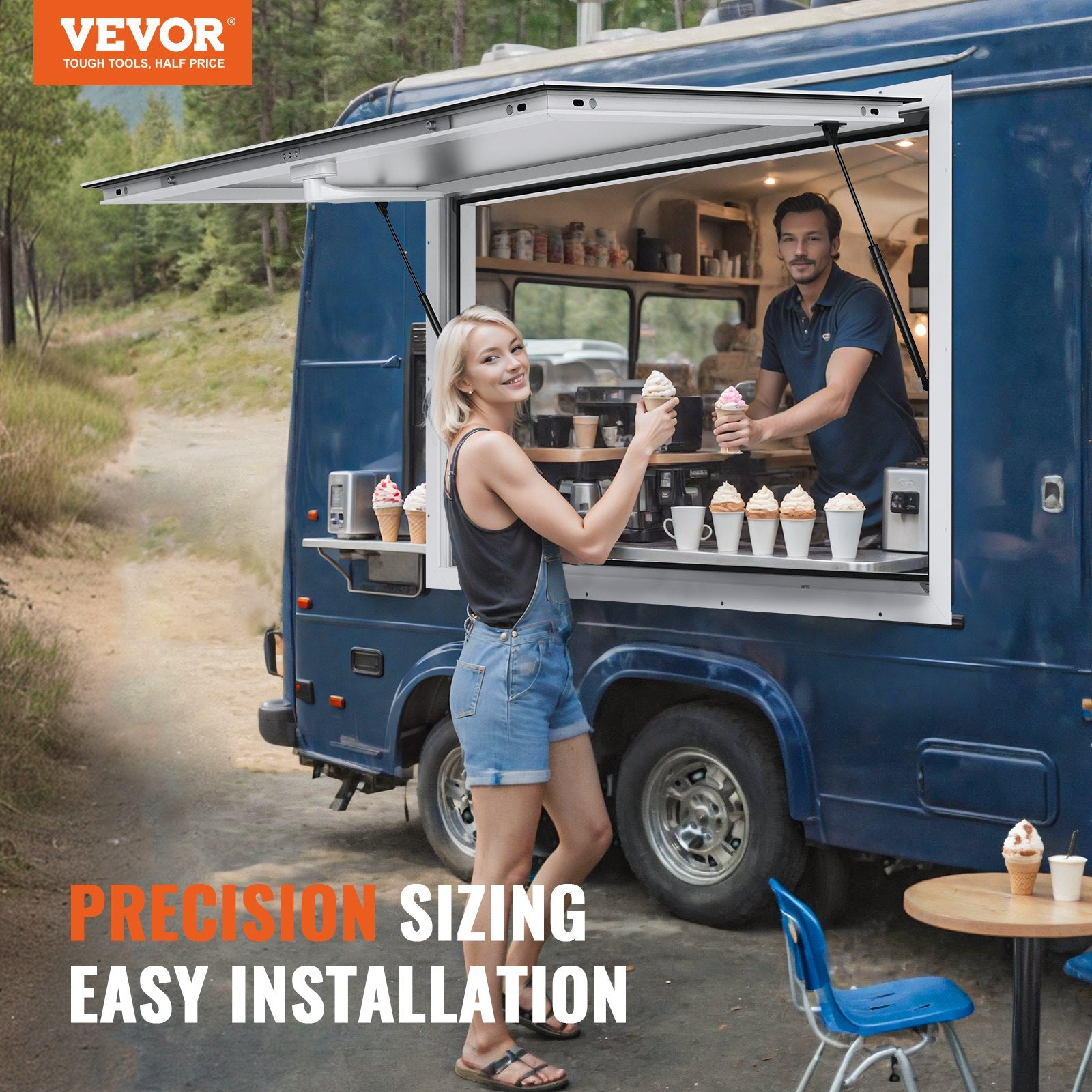Concession Window 91x91cm, Aluminum Alloy Food Truck Service Window with Awning Door & Drag Hook, Up to 85 V952-FWCK36X36INC0H2VGV0