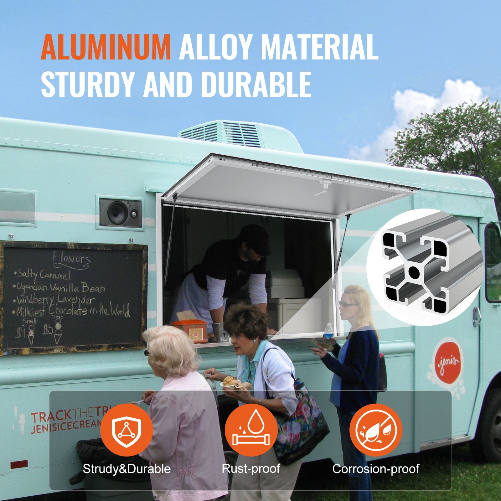 Concession Window 91x91cm, Aluminum Alloy Food Truck Service Window with Awning Door & Drag Hook, Up to 85 V952-FWCK36X36INC0H2VGV0