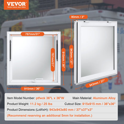 Concession Window 91x91cm, Aluminum Alloy Food Truck Service Window with Awning Door & Drag Hook, Up to 85 V952-FWCK36X36INC0H2VGV0