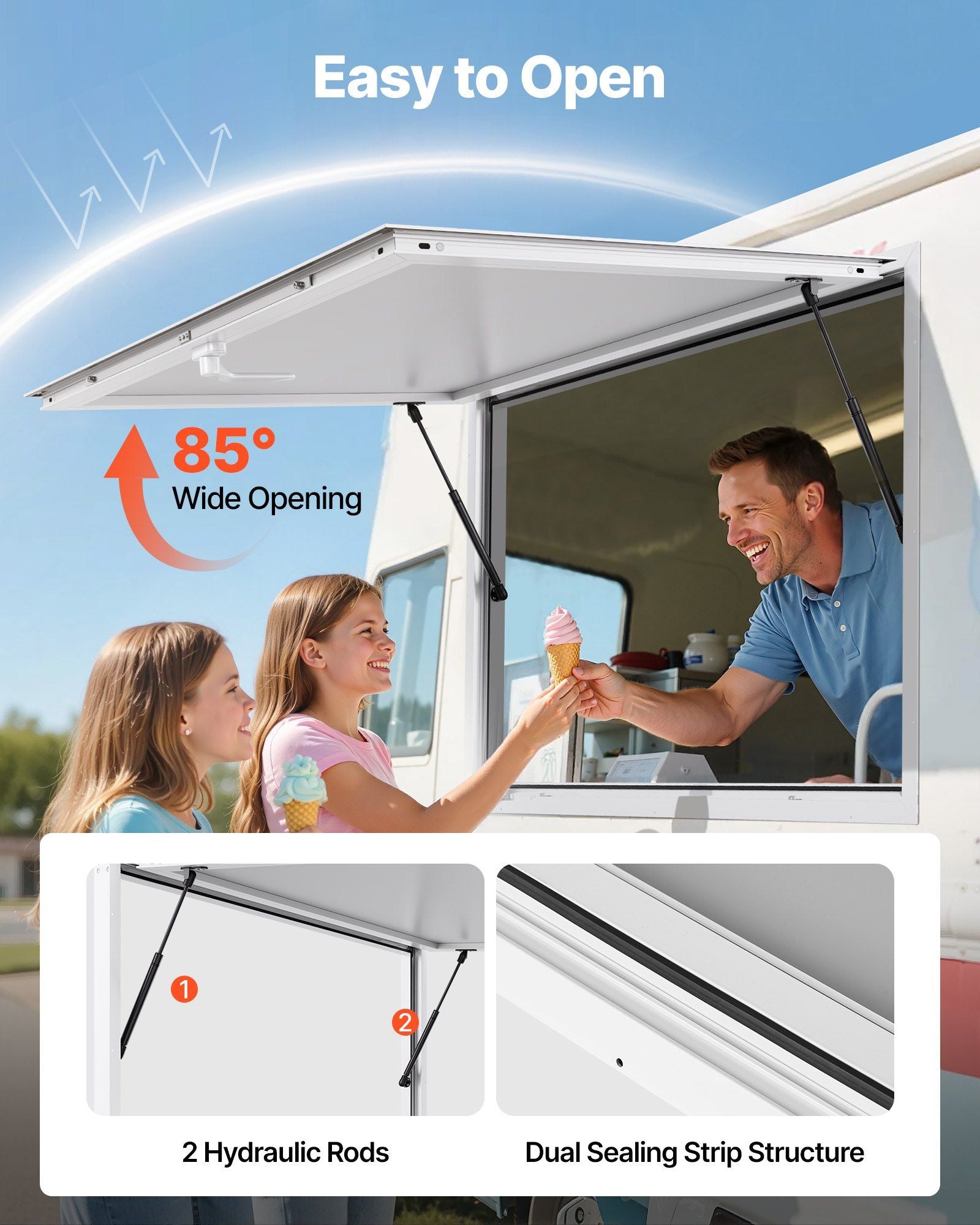 Concession Window 188x102cm, Aluminum Alloy Frame Service Window for Food Truck, Up to 85 Degrees Stand V952-FWCK7440YC0YW73KQ001V0