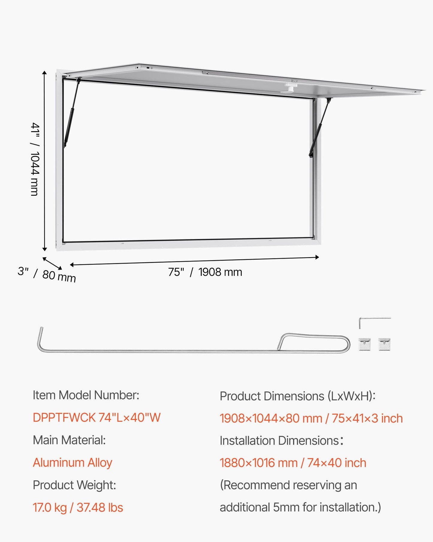 Concession Window 188x102cm, Aluminum Alloy Frame Service Window for Food Truck, Up to 85 Degrees Stand V952-FWCK7440YC0YW73KQ001V0