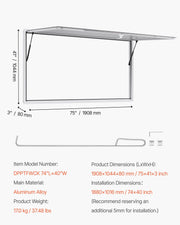 Concession Window 188x102cm, Aluminum Alloy Frame Service Window for Food Truck, Up to 85 Degrees Stand V952-FWCK7440YC0YW73KQ001V0