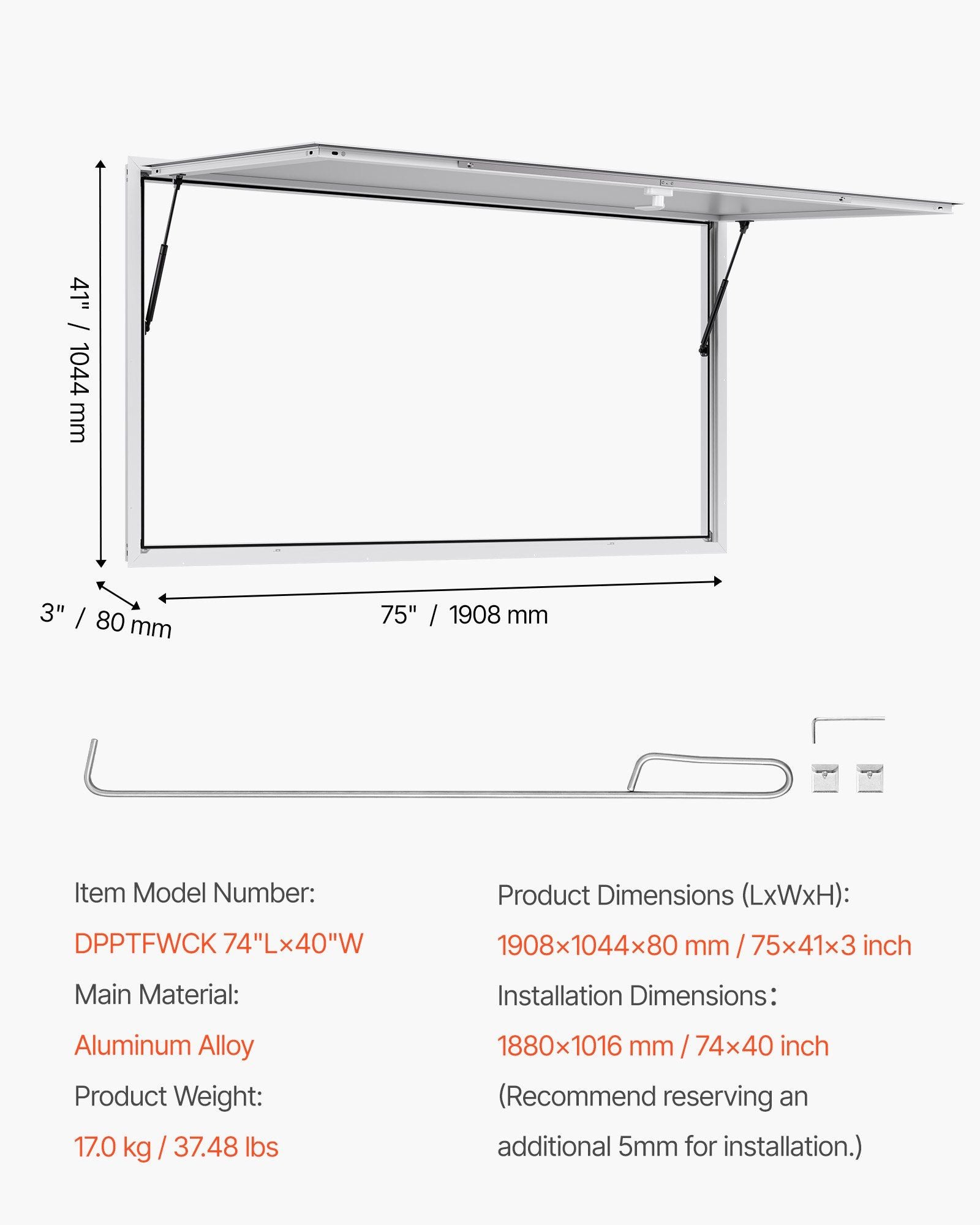 Concession Window 188x102cm, Aluminum Alloy Frame Service Window for Food Truck, Up to 85 Degrees Stand V952-FWCK7440YC0YW73KQ001V0