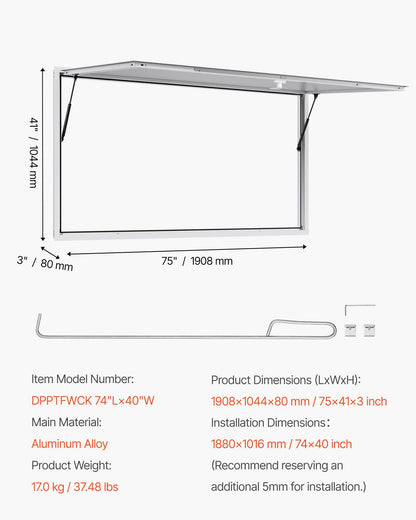 Concession Window 188x102cm, Aluminum Alloy Frame Service Window for Food Truck, Up to 85 Degrees Stand V952-FWCK7440YC0YW73KQ001V0