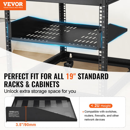 2U Server Rack Shelf 16"/406 mm Depth Vented Rack Mount Shelf with Tray V952-FWQJJGB2U16Y33AWQV0
