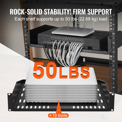 2U Server Rack Shelf 16"/406 mm Depth Vented Rack Mount Shelf with Tray V952-FWQJJGB2U16Y33AWQV0