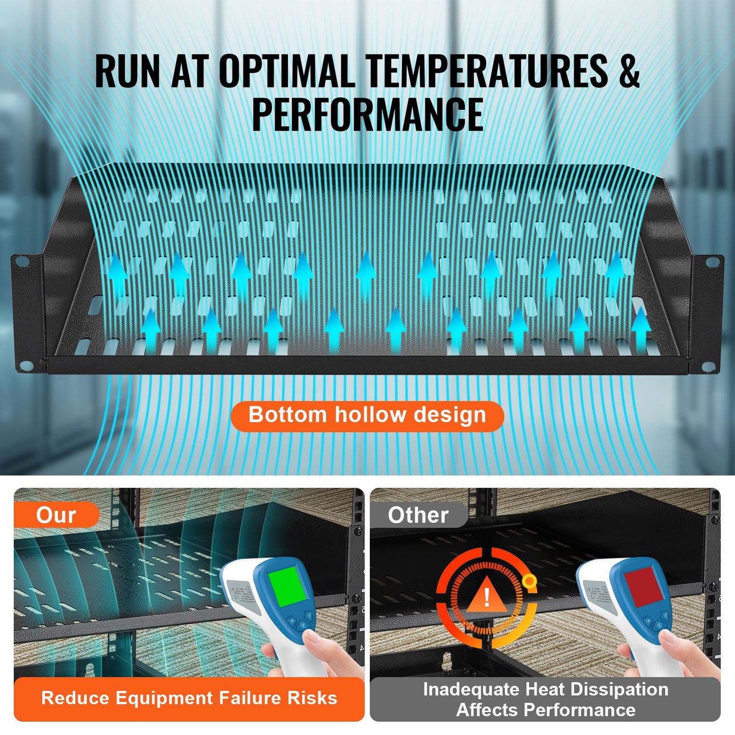 2U Server Rack Shelf 16"/406 mm Depth Vented Rack Mount Shelf with Tray V952-FWQJJGB2U16Y33AWQV0