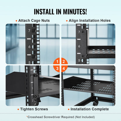2U Server Rack Shelf 16"/406 mm Depth Vented Rack Mount Shelf with Tray V952-FWQJJGB2U16Y33AWQV0