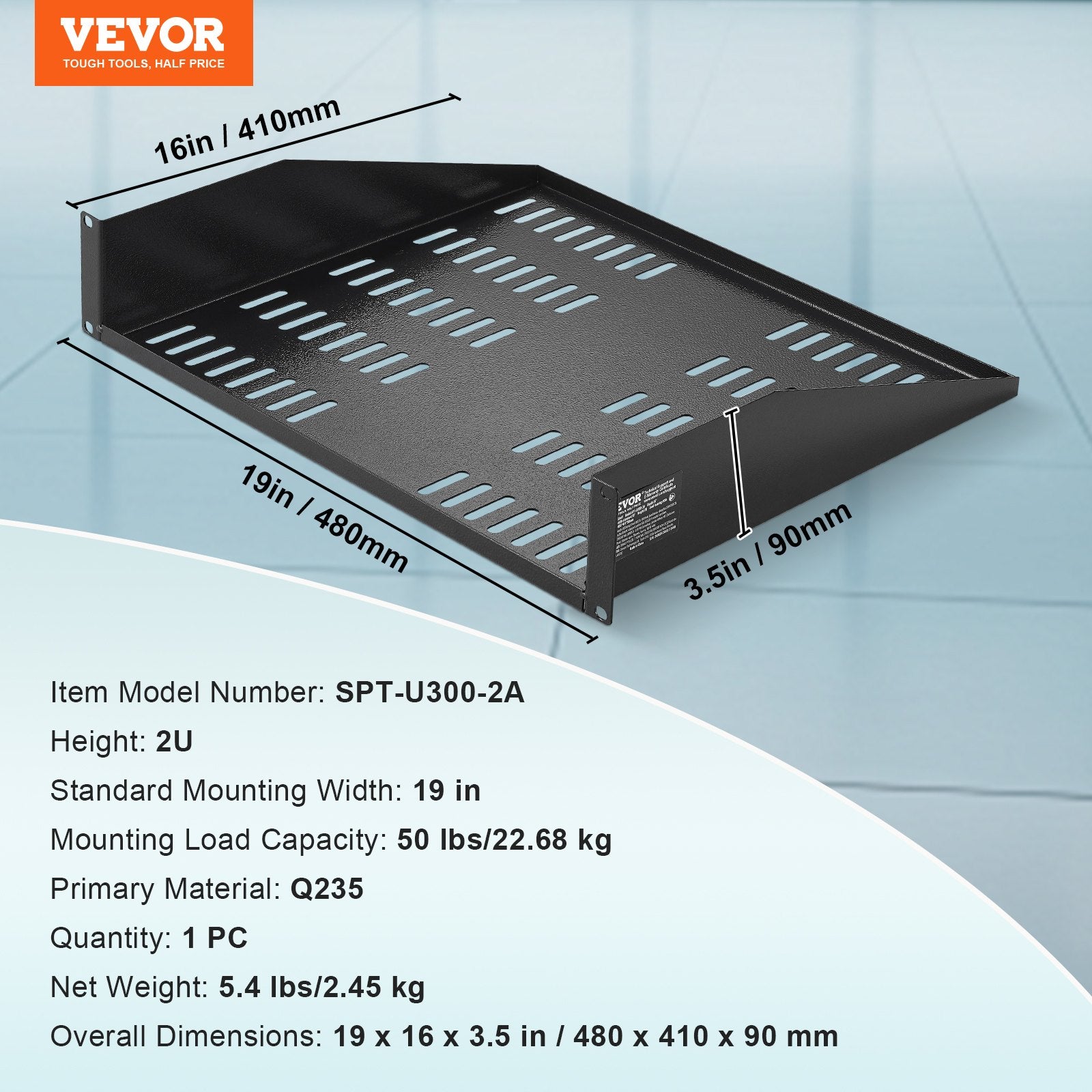 2U Server Rack Shelf 16"/406 mm Depth Vented Rack Mount Shelf with Tray V952-FWQJJGB2U16Y33AWQV0