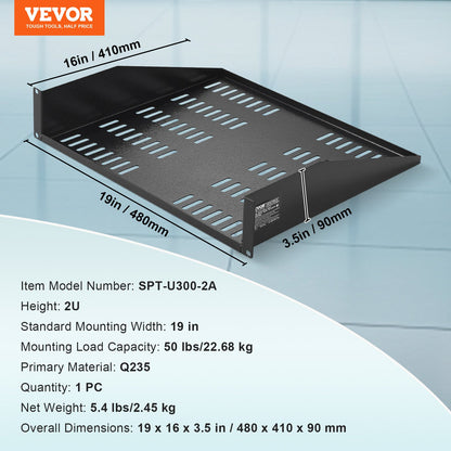2U Server Rack Shelf 16"/406 mm Depth Vented Rack Mount Shelf with Tray V952-FWQJJGB2U16Y33AWQV0