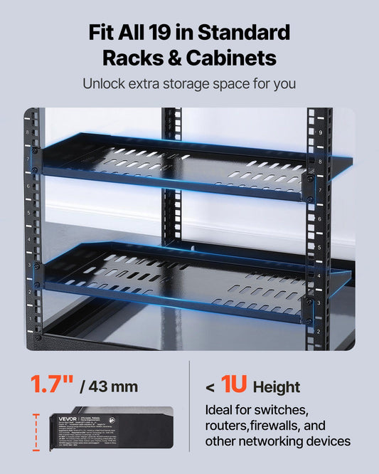 1U Server Rack Shelf, 4 PCS, 22.68 kg Max Load-Bearing Vented Cantilever, Wall Mount or Rack Mount Shelf with V952-FWQJJGB4J1U1MWT05001V0