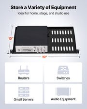1U Server Rack Shelf, 4 PCS, 22.68 kg Max Load-Bearing Vented Cantilever, Wall Mount or Rack Mount Shelf with V952-FWQJJGB4J1U1MWT05001V0