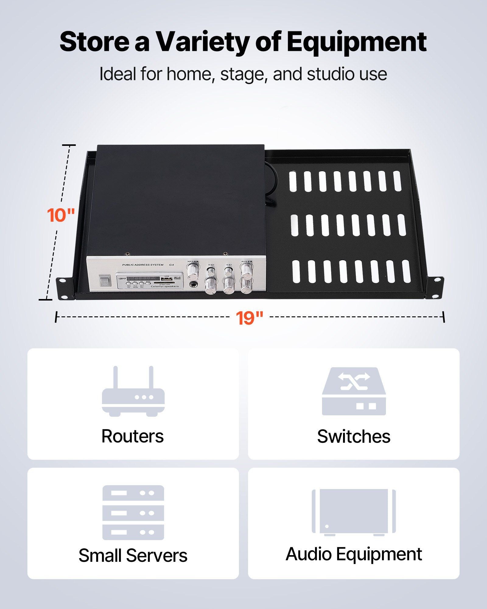 1U Server Rack Shelf, 4 PCS, 22.68 kg Max Load-Bearing Vented Cantilever, Wall Mount or Rack Mount Shelf with V952-FWQJJGB4J1U1MWT05001V0